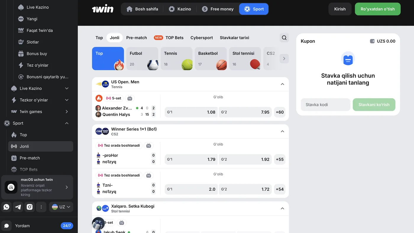 1Win live garovlar