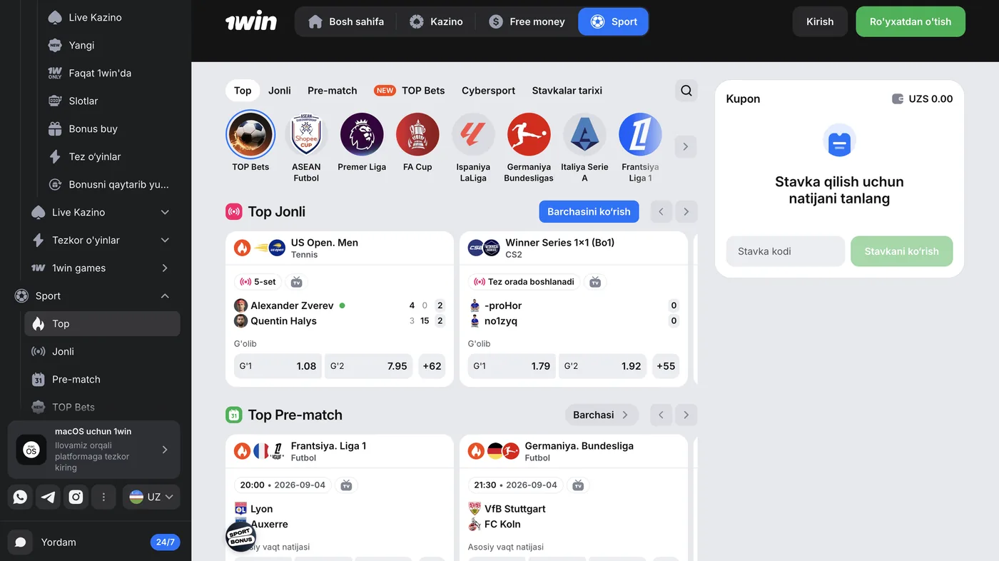 1Win sport garovlari