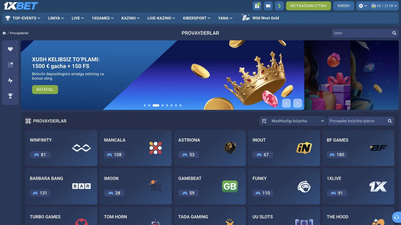 1xBet kazino provayderlari