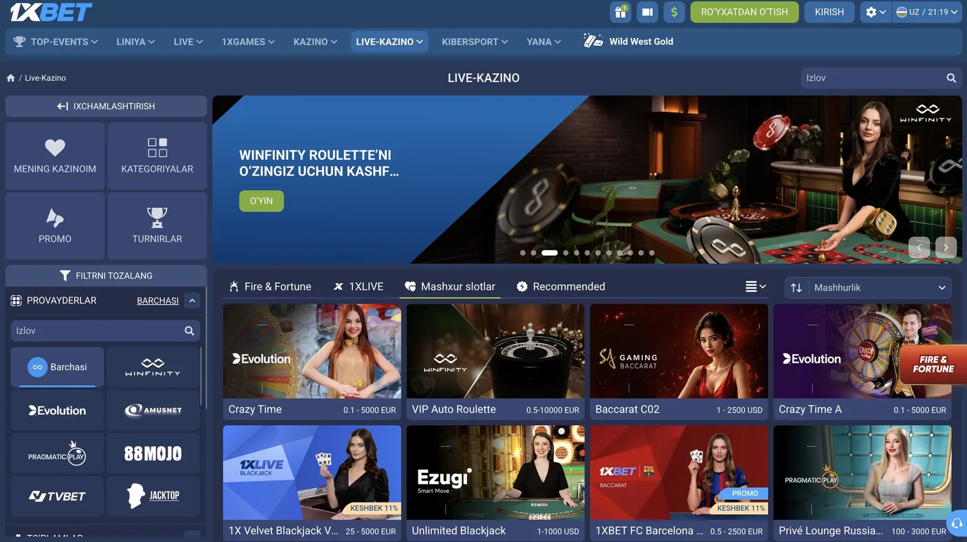1xBet live kazino