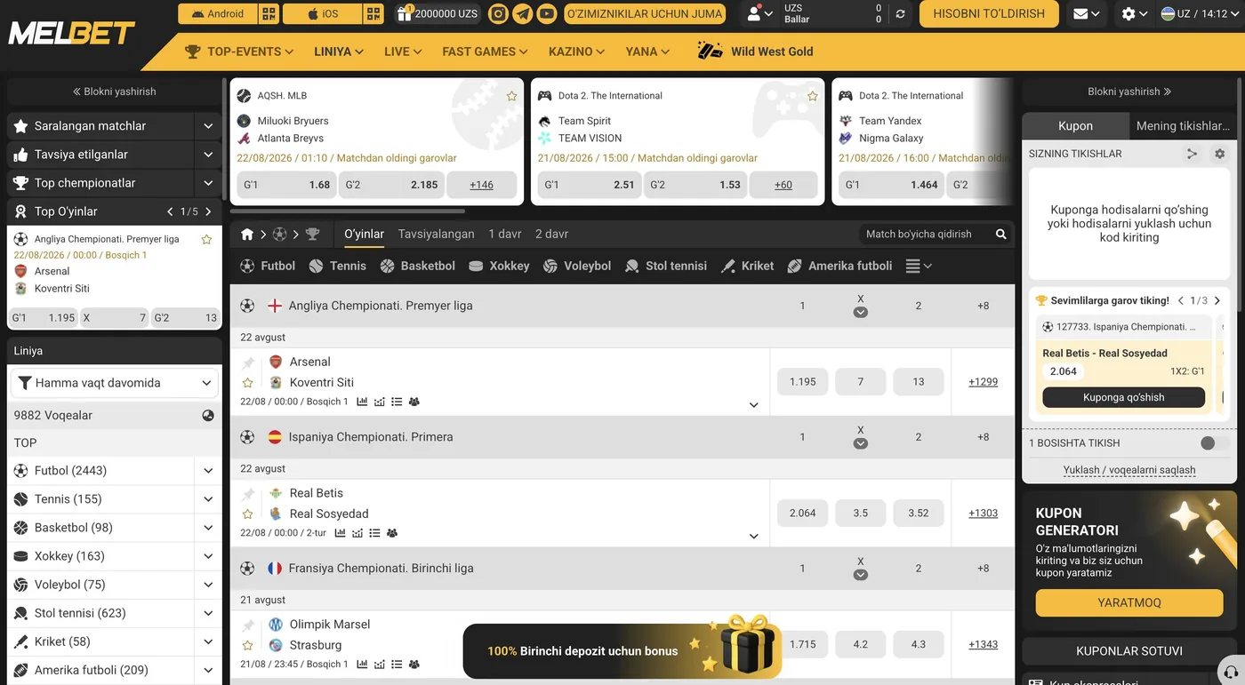 Melbet sport stavkalari