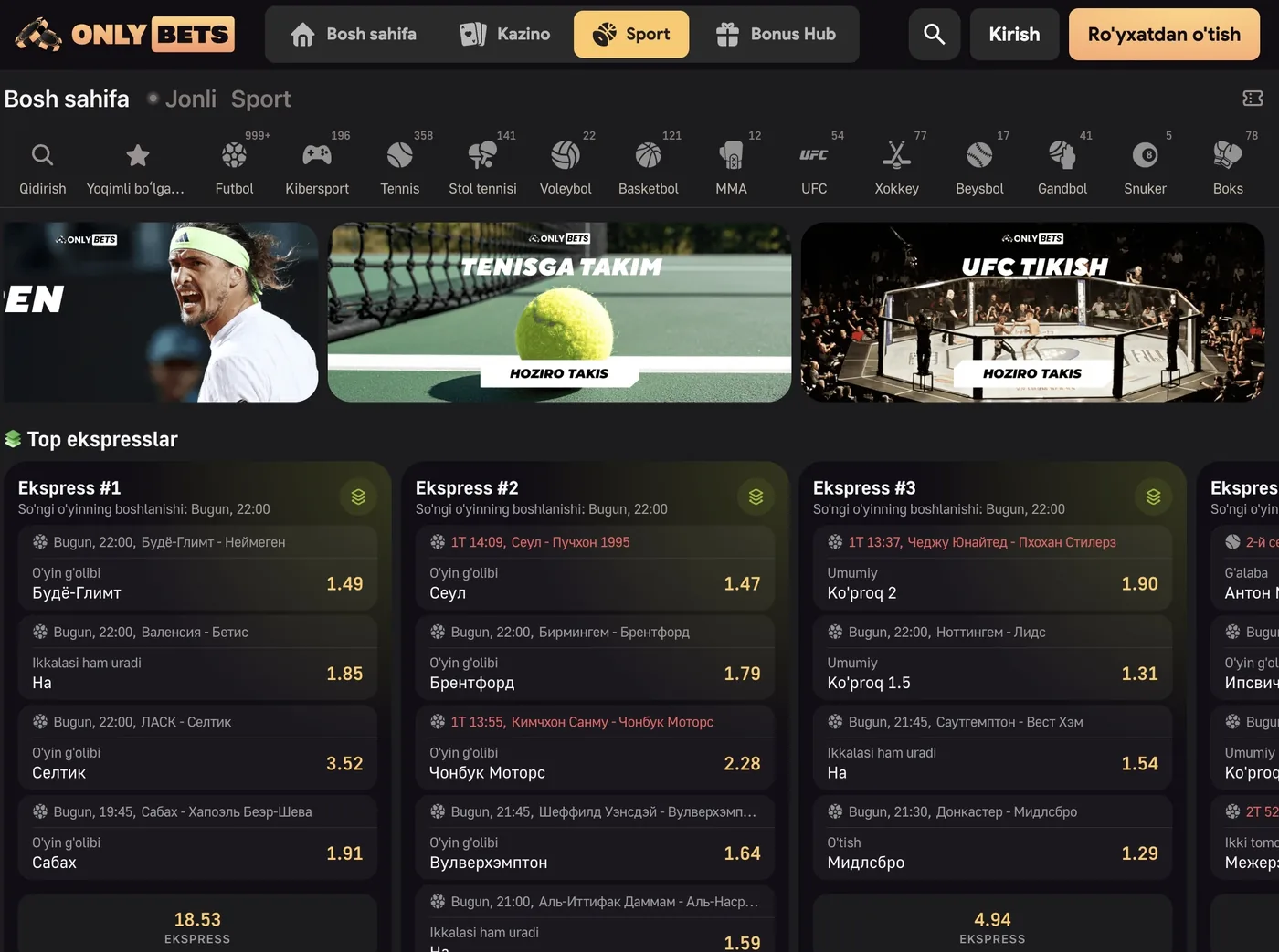 OnlyBets sport garovlari