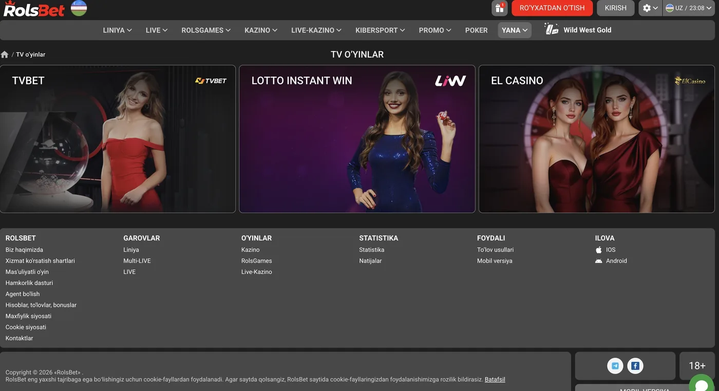 RolsBet TV o‘yinlar